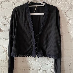 Free People Black Long Sleeve Top